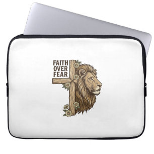 Faith Over Fear Lion Cross Vintage Christian Shirt Laptop Sleeve