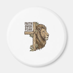 Faith Over Fear Lion Cross Vintage Christian Shirt Magnet