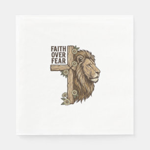 Faith Over Fear Lion Cross Vintage Christian Shirt Napkin