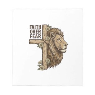 Faith Over Fear Lion Cross Vintage Christian Shirt Notepad