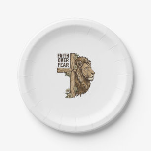 Faith Over Fear Lion Cross Vintage Christian Shirt Paper Plate