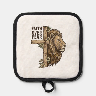 Faith Over Fear Lion Cross Vintage Christian Shirt Pot Holder