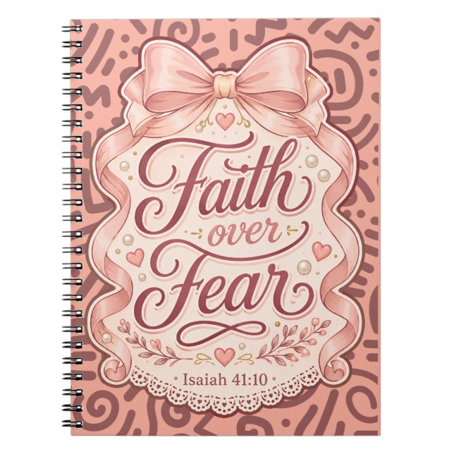 Faith Over Fear Notepad Coquette Christian Girly Notebook (Front)