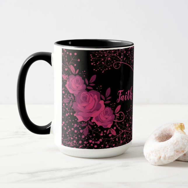 Faith Over Fear, Pink Roses Mug (With Donut)