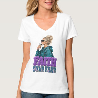 Faith Over Fear Shirt Messy Bun Coffee Mum Life
