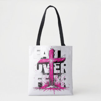 Faith Over Fear Tote Bag | Christian Cross Design