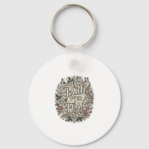Faith Over Fear Vintage Floral Butterfly Key Ring