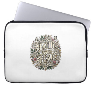 Faith Over Fear Vintage Floral Butterfly Laptop Sleeve