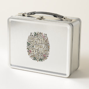 Faith Over Fear Vintage Floral Butterfly Metal Lunch Box