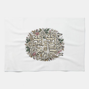 Faith Over Fear Vintage Floral Butterfly Tea Towel
