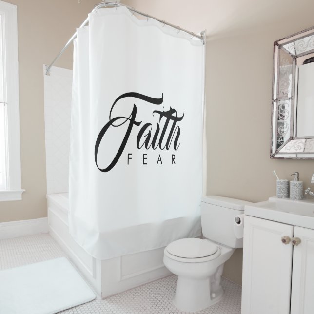 Faith Over Fear White Shower Curtain (In Situ)