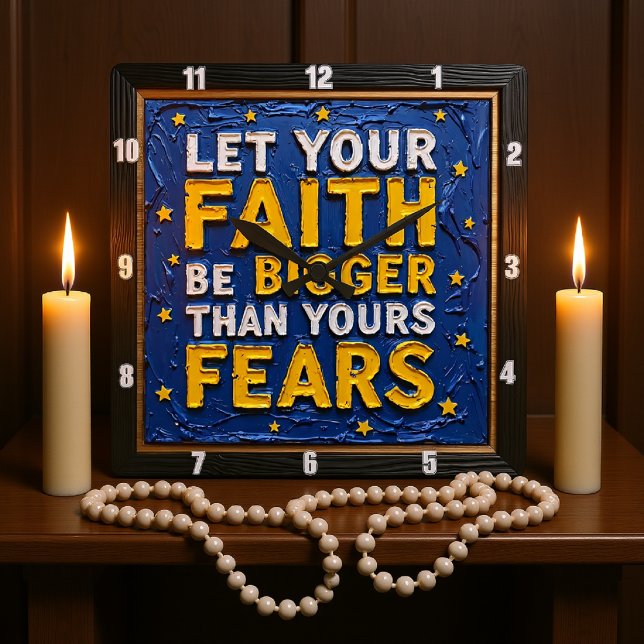 Faith Over Fears Textured Art Square Wall Clock (Creator Uploaded)