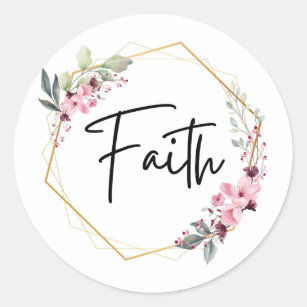Faith Pink and Green Floral Gold Frame   Classic Round Sticker