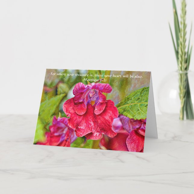 Faith Pink Flower Bible Verse Friendship Card (Front)