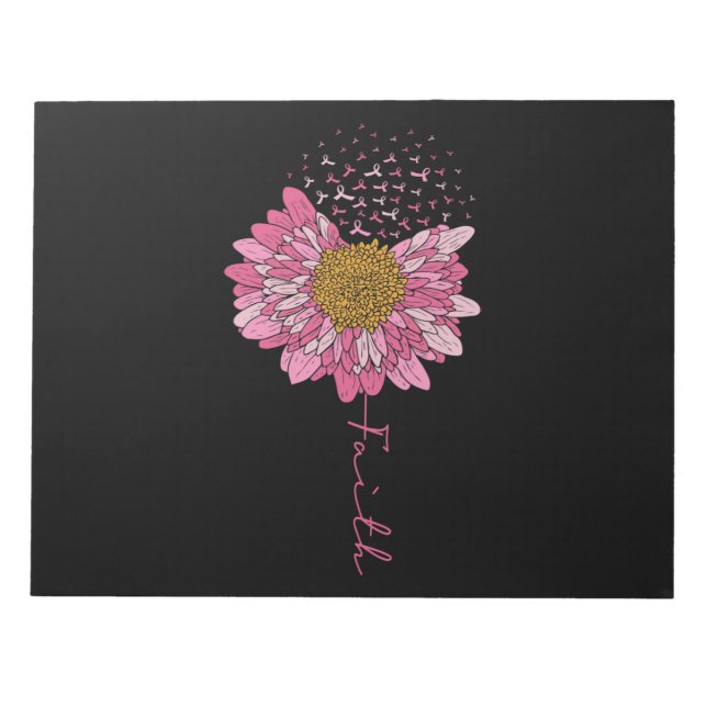 Faith Pink Flower Breast Cancer Awareness Notepad (Front)