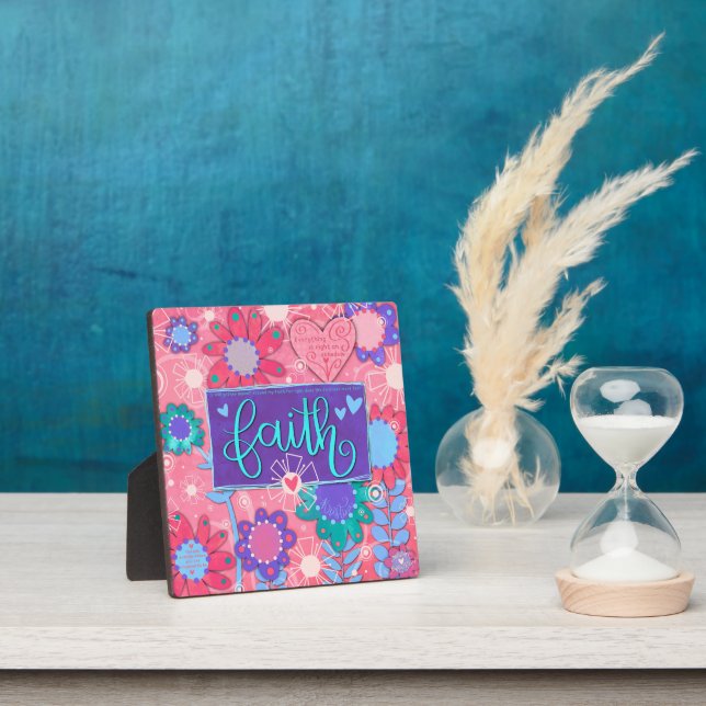 Faith Pink Inspirational Floral Pretty Plaque (Insitu)