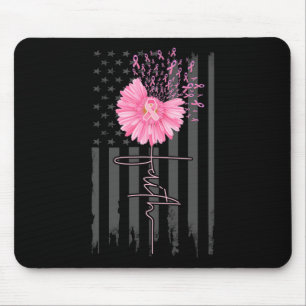 Faith Pink Ribbon Daisy Flower American Flag Breas Mouse Pad