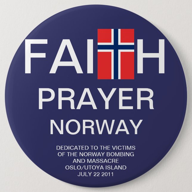 FAITH PRAYER NORWAY 6 CM ROUND BADGE (Front)