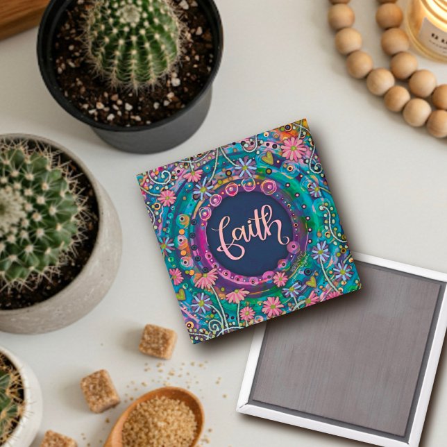 Faith Pretty Fun Blue Floral Inspirivity Magnet (Creator Uploaded)