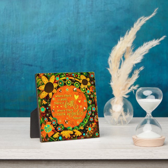 Faith Pretty Orange Yellow Floral Bumblebee Irelyn Plaque (Insitu)