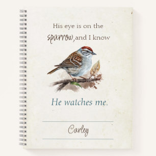 Faith Quote His Eye is On the Sparrow Watercolor  Notebook