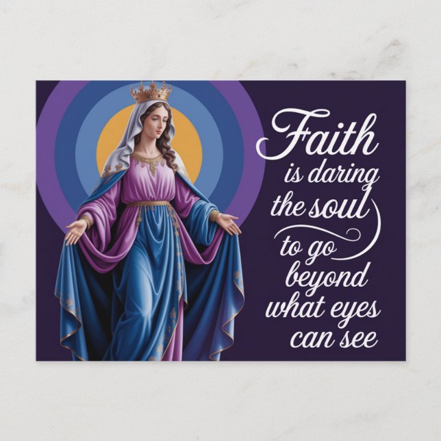 Faith Quote with Mary Purple Background Postcard (Front)