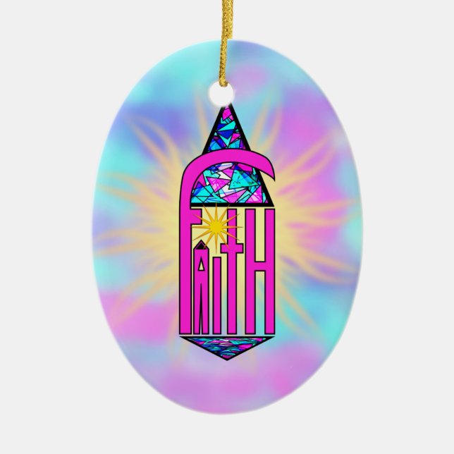 Faith ~ Steeple Ceramic Tree Decoration (Front)