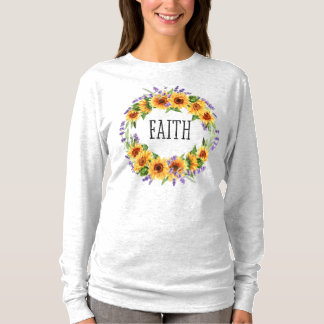 Faith Sunflower and Lavender Floral Wreath T-Shirt