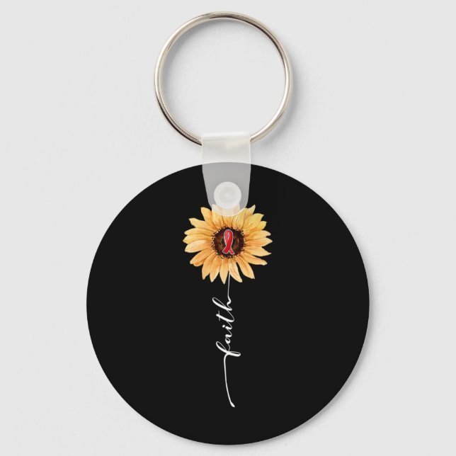 Faith Sunflower Burgundy Ribbon Brain Aneurysm Awa Key Ring (Front)