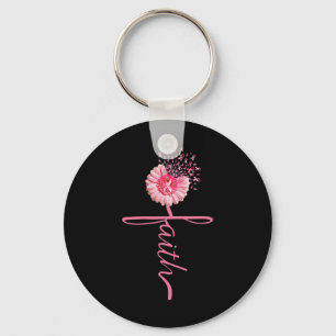 Faith Sunflower Pink Ribbon Breast Cancer Awarenes Key Ring