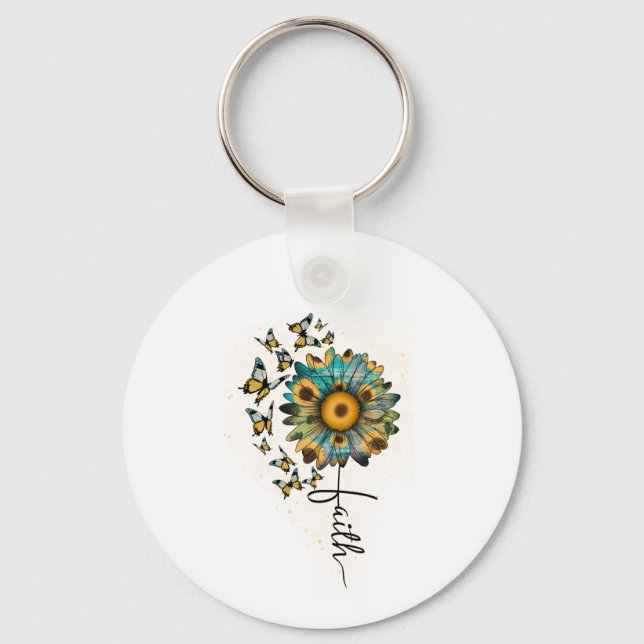 Faith Sunflowers Butterflies Christian Religious  Key Ring (Front)