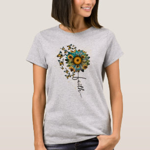 Faith Sunflowers Butterflies Christian Religious T-Shirt