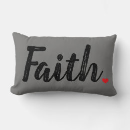 FAITH texture letters with red HEART Lumbar Pillow