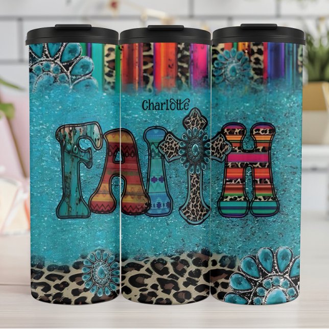 Faith: Turquoise, Leopard, Patterned Thermal Tumbler (Creator Uploaded)