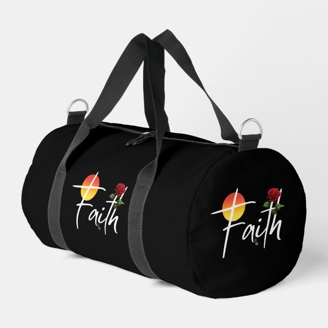 Faith Typography With Roses Duffle Bag (Left Corner)