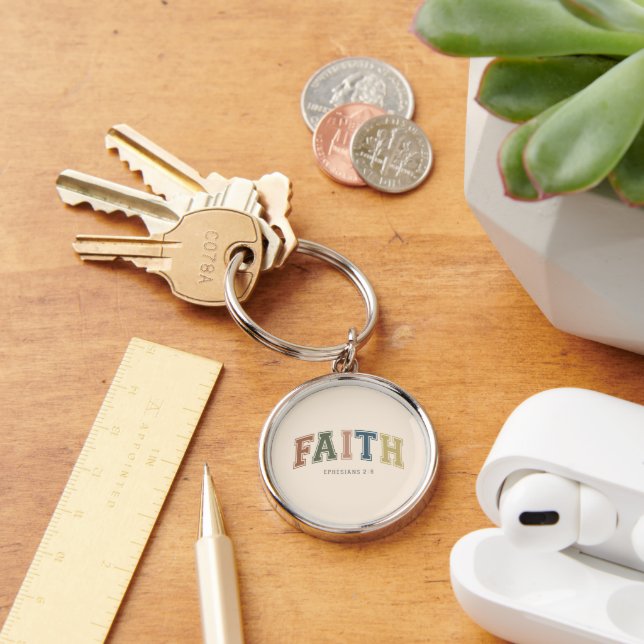 Faith Varsity Style Text Ephesians 2:18 Key Ring (Desk)