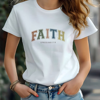 Faith Varsity Style Text Ephesians 2:18 T-Shirt