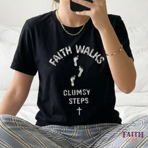 Faith Walks, Clumsy Steps – Funny Christian Footpr Tri-Blend Shirt