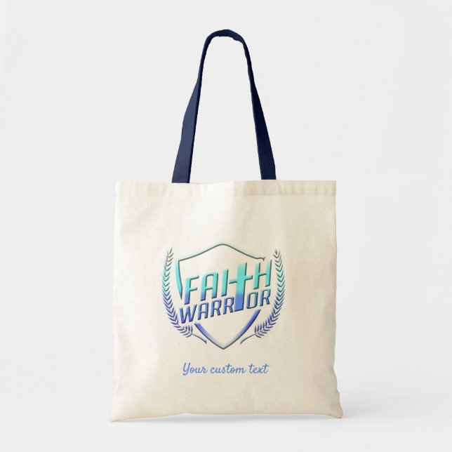 Faith Warrior Christian Blue Purple Ombre Tote Bag (Front)