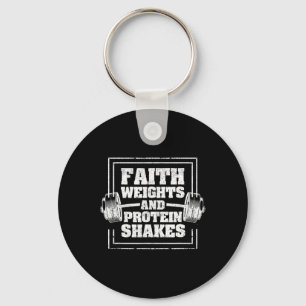 Faith Weights And Protein Shakes Funny Gym Workout Key Ring