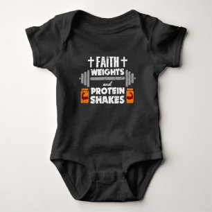 Faith Weights Christian Gym Humour Exercise Baby Bodysuit