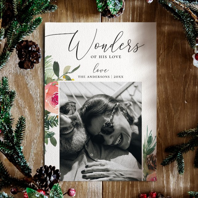 Faith Wonders of His Love Florals Christmas Photo Holiday Card (Creator Uploaded)