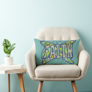 Faith Word Art Blue Butterfly Accent Throw Pillow