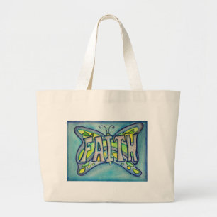 Faith Word Blue Butterfly Art Tote Bag