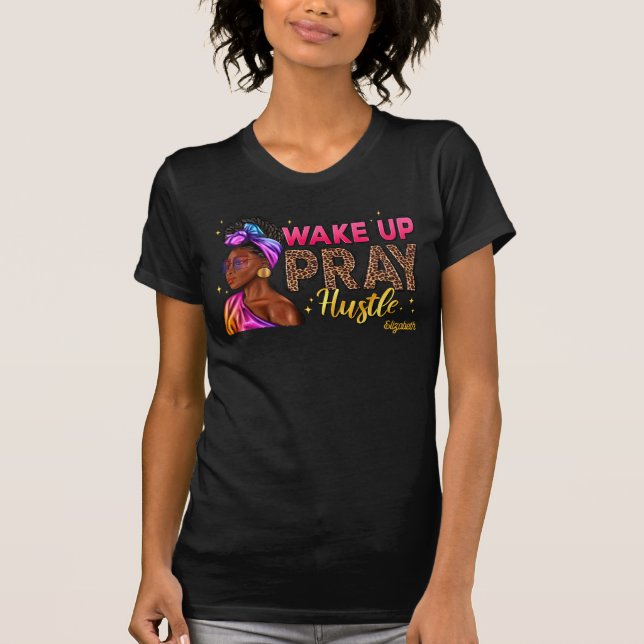 Faithful Black Woman Embracing Divine Strength T-Shirt (Front)