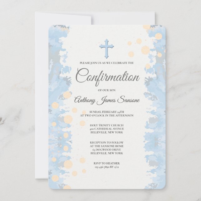 Faithful Blue Religious Invitation (Front)