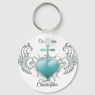 Faithful Crystal Blue Heart Key Ring