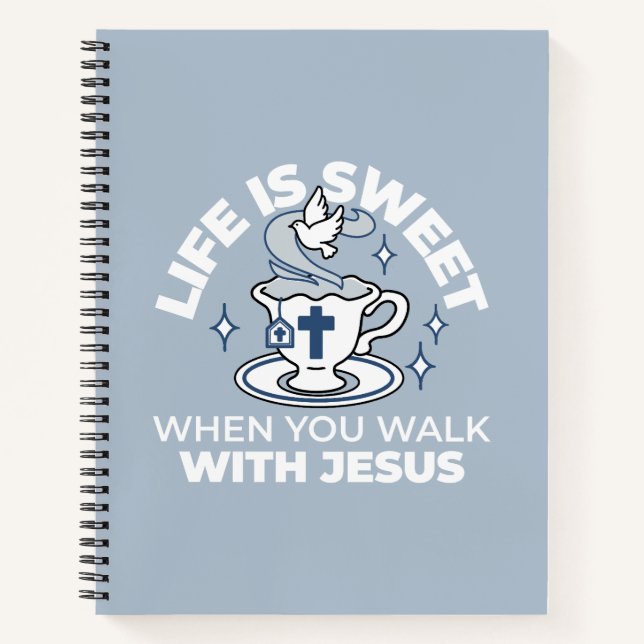 Faithful Living Art – Teacup with Cross and Dove  Notebook (Front)