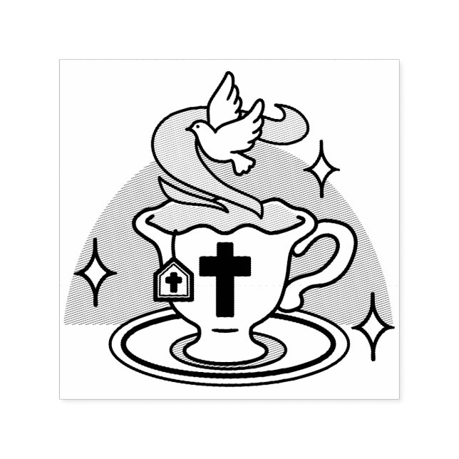 Faithful Living Art – Teacup with Cross and Dove  Self-inking Stamp (Design)