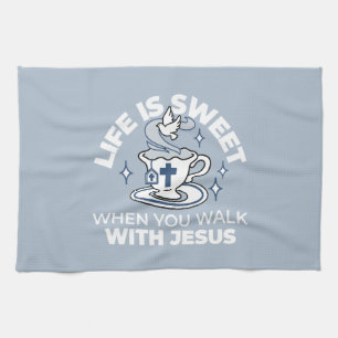 Faithful Living Art – Teacup with Cross and Dove  Tea Towel
